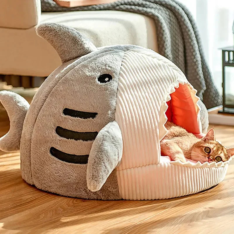 Warm Dog/Cat Beds Cartoon Shark Pet Cave