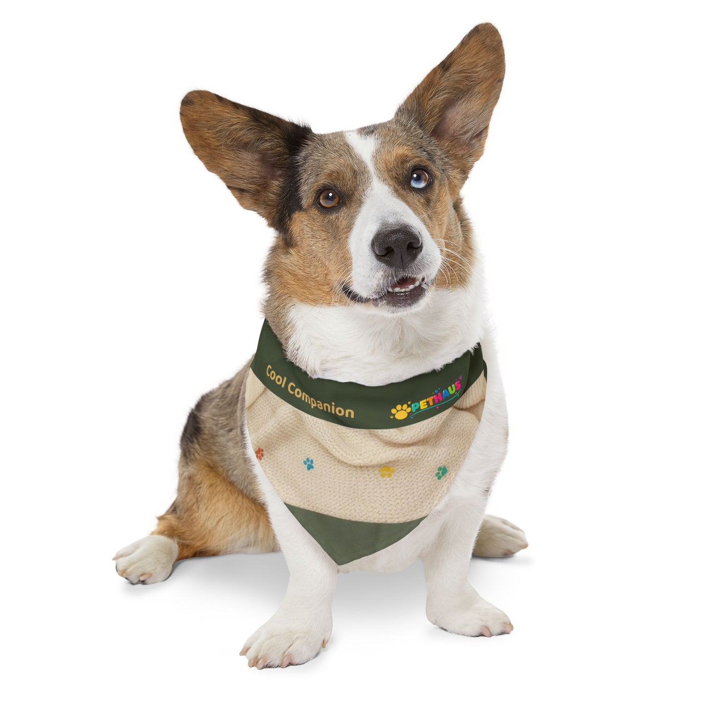 Olive Paw Print Pet Bandana Collar – Reversible Cozy Dog & Cat Accessory