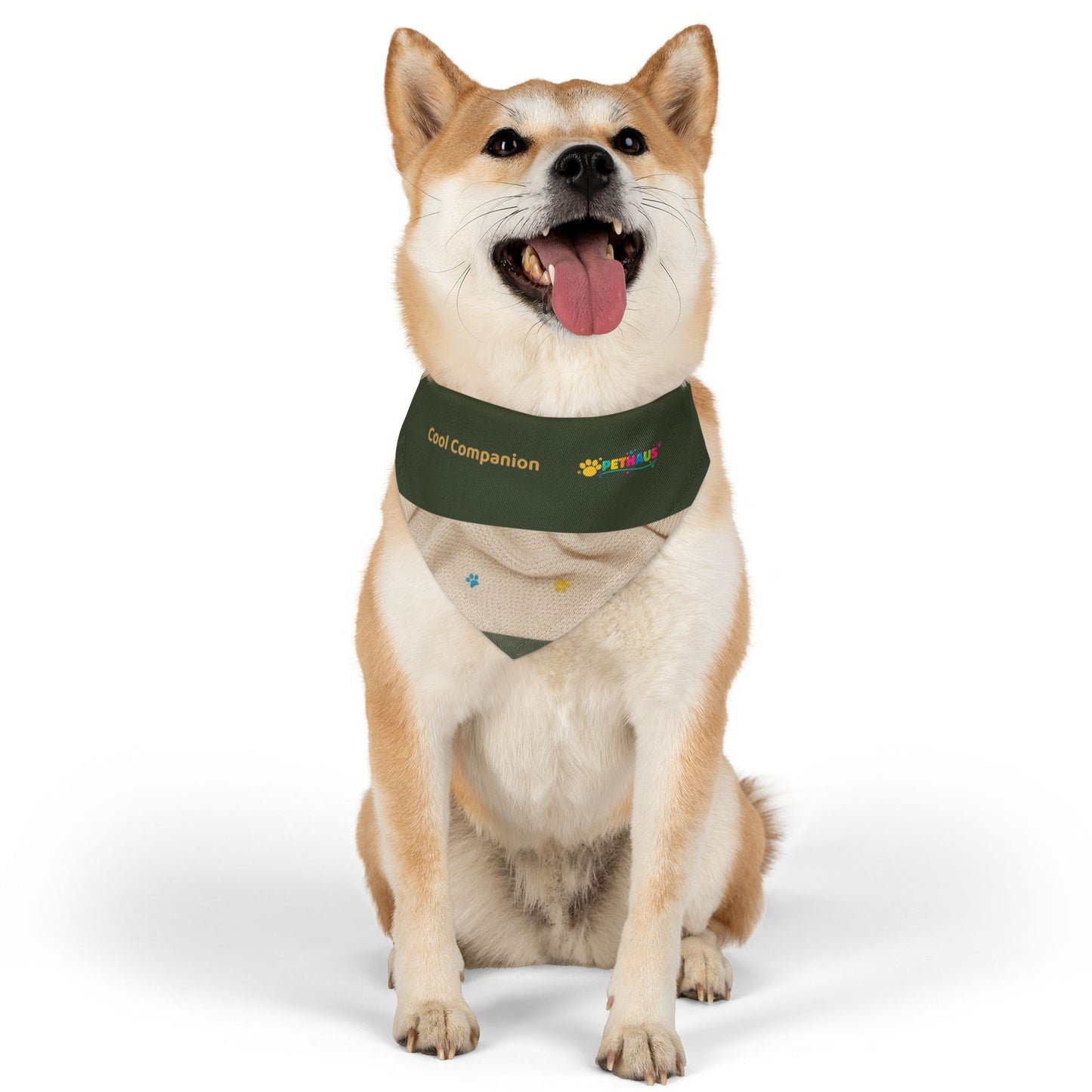 Olive Paw Print Pet Bandana Collar – Reversible Cozy Dog & Cat Accessory