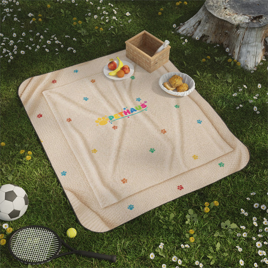 Paw Print Picnic Blanket — Waterproof Outdoor Mat with Cute Multicolor Paw Design