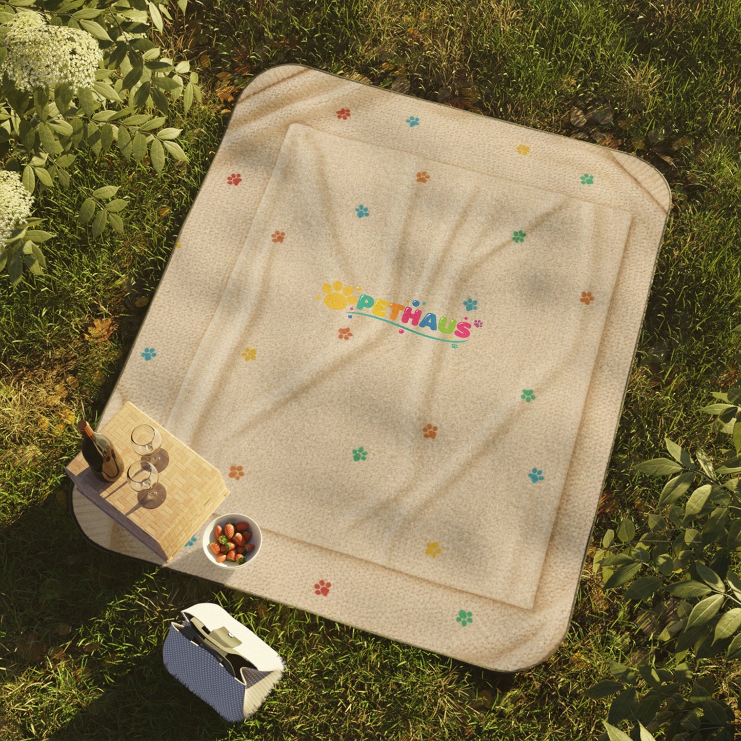 Paw Print Picnic Blanket — Waterproof Outdoor Mat with Cute Multicolor Paw Design