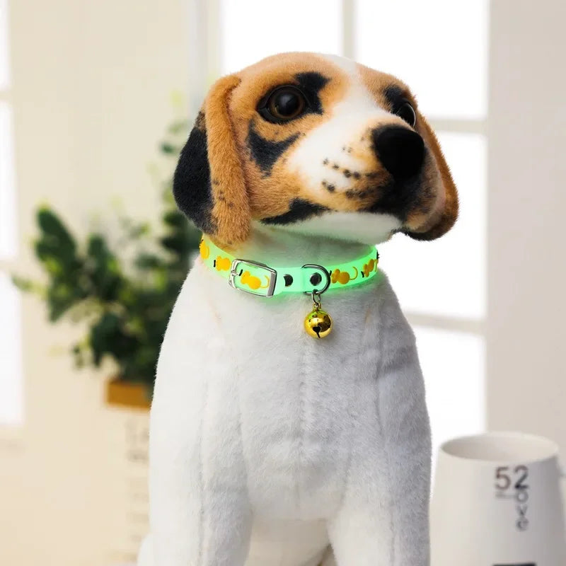 Luminous Glowing Small Dog/Cat Collar Anti-Loss Fluorescent Silicone Bell Collar
