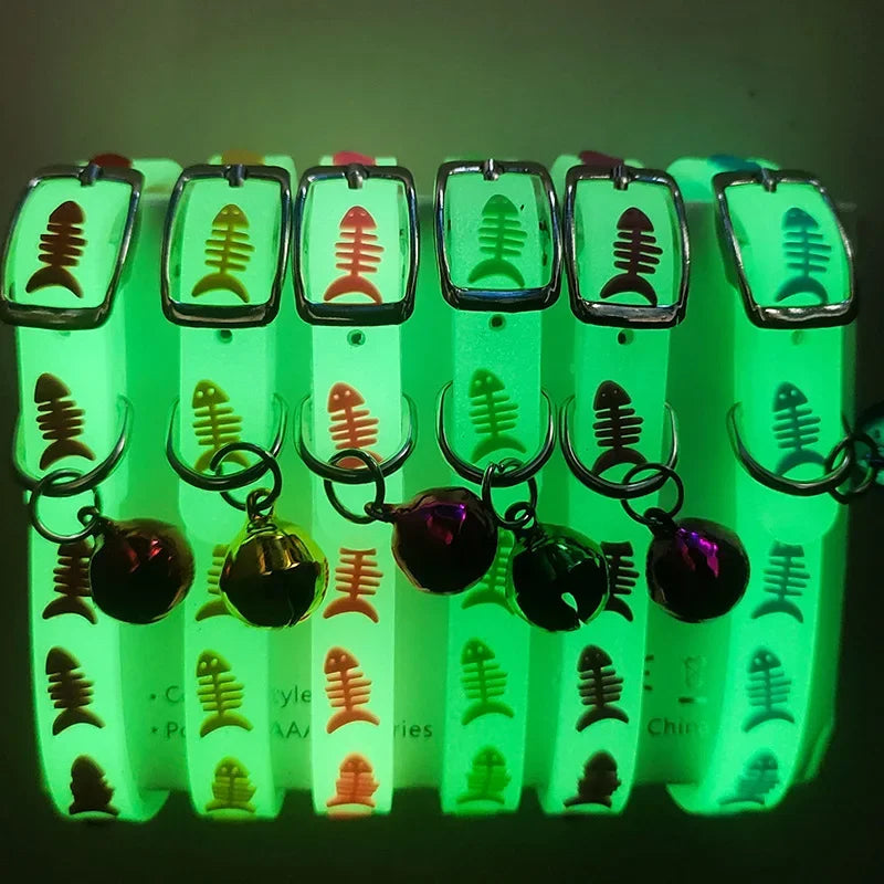 Luminous Glowing Small Dog/Cat Collar Anti-Loss Fluorescent Silicone Bell Collar