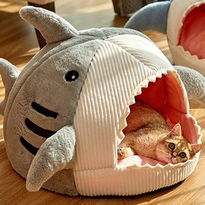 Warm Dog/Cat Beds Cartoon Shark Pet Cave