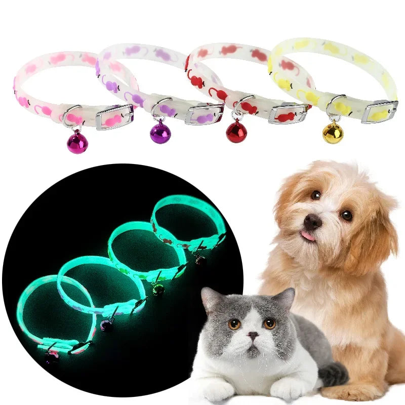 Luminous Glowing Small Dog/Cat Collar Anti-Loss Fluorescent Silicone Bell Collar