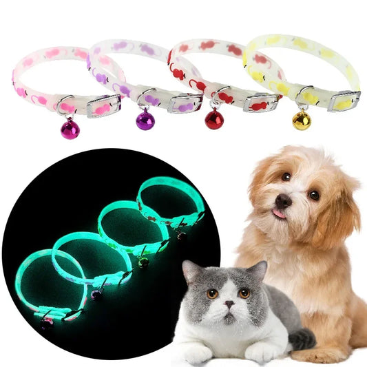 Luminous Glowing Small Dog/Cat Collar Anti-Loss Fluorescent Silicone Bell Collar