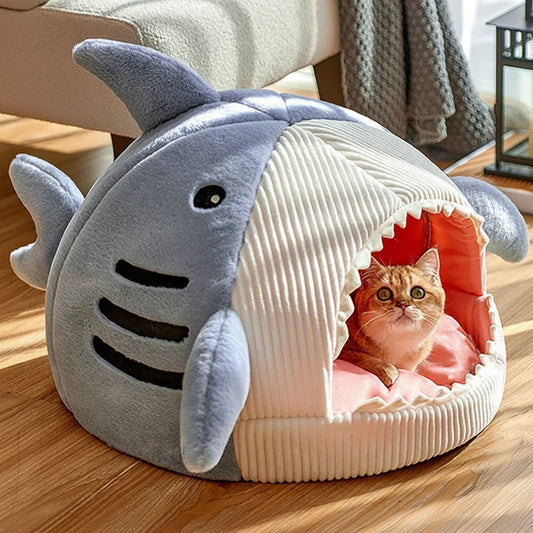 Warm Dog/Cat Beds Cartoon Shark Pet Cave