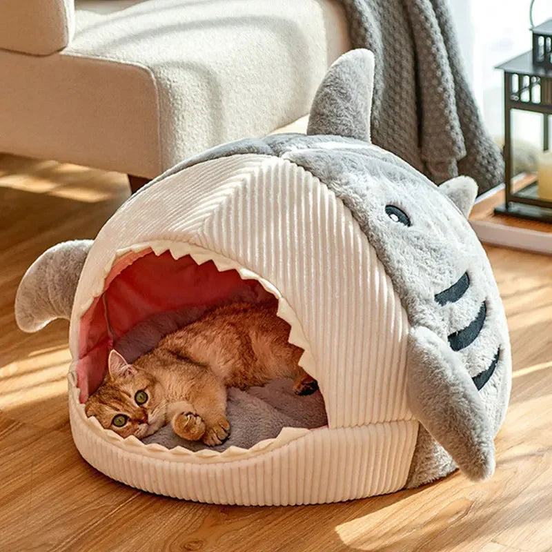 Warm Dog/Cat Beds Cartoon Shark Pet Cave