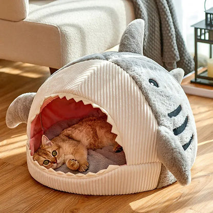 Warm Dog/Cat Beds Cartoon Shark Pet Cave