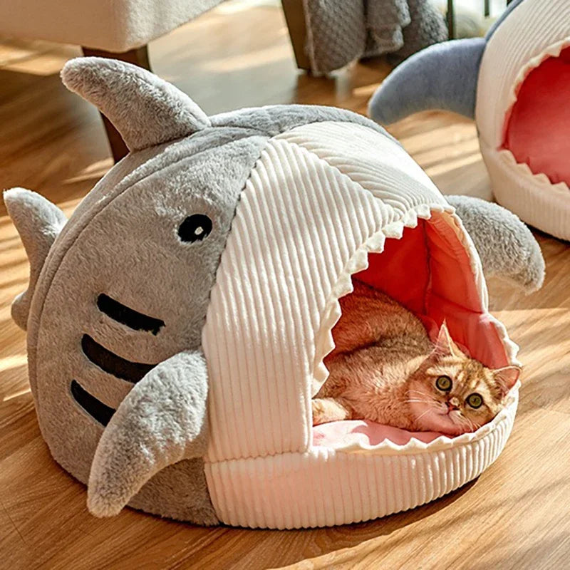 Warm Dog/Cat Beds Cartoon Shark Pet Cave