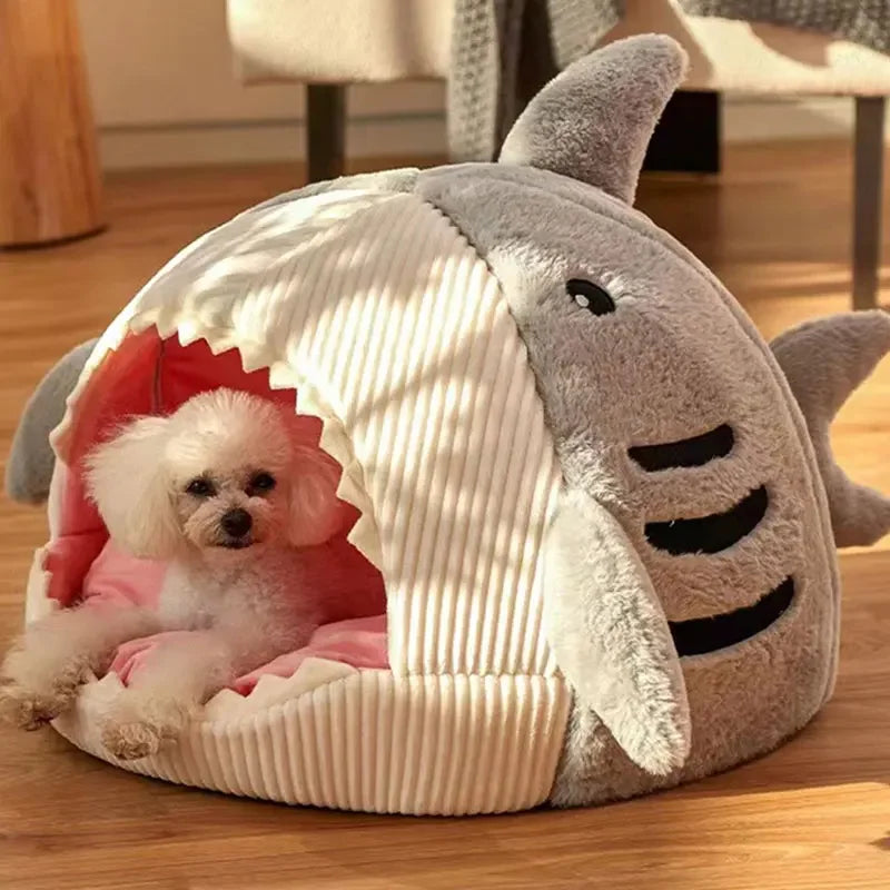 Warm Dog/Cat Beds Cartoon Shark Pet Cave