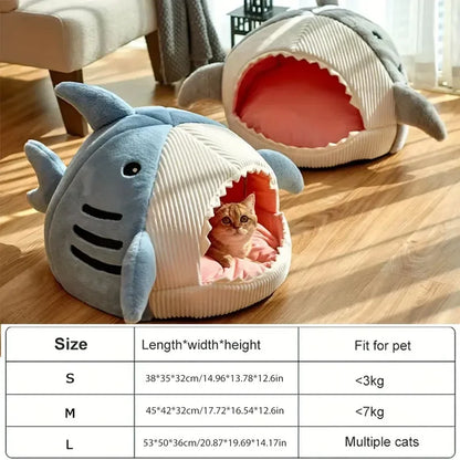 Warm Dog/Cat Beds Cartoon Shark Pet Cave