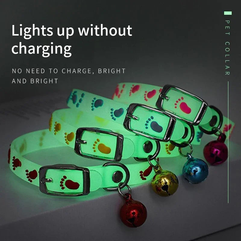 Luminous Glowing Small Dog/Cat Collar Anti-Loss Fluorescent Silicone Bell Collar
