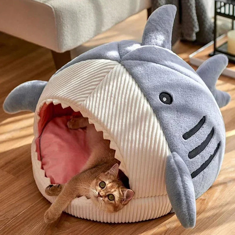 Warm Dog/Cat Beds Cartoon Shark Pet Cave