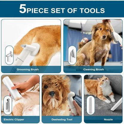 5-in-1 Dog Grooming Vacuum Kit Strong Pet Hair Removal Professional Clippers 6 Guide Combs Pet Grooming Tools for Dogs Cats